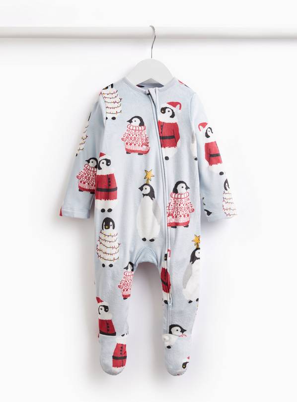 Matching Family Blue Penguin Slinky Fleece Sleepsuit Newborn